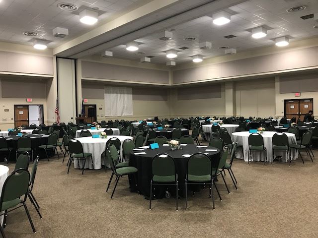 Conference room with round tables