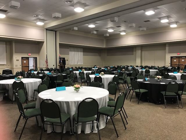 Conference room with round tables