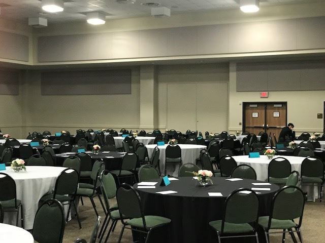 Conference room with round tables