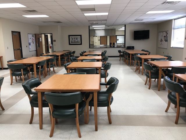 Conference room with square tables