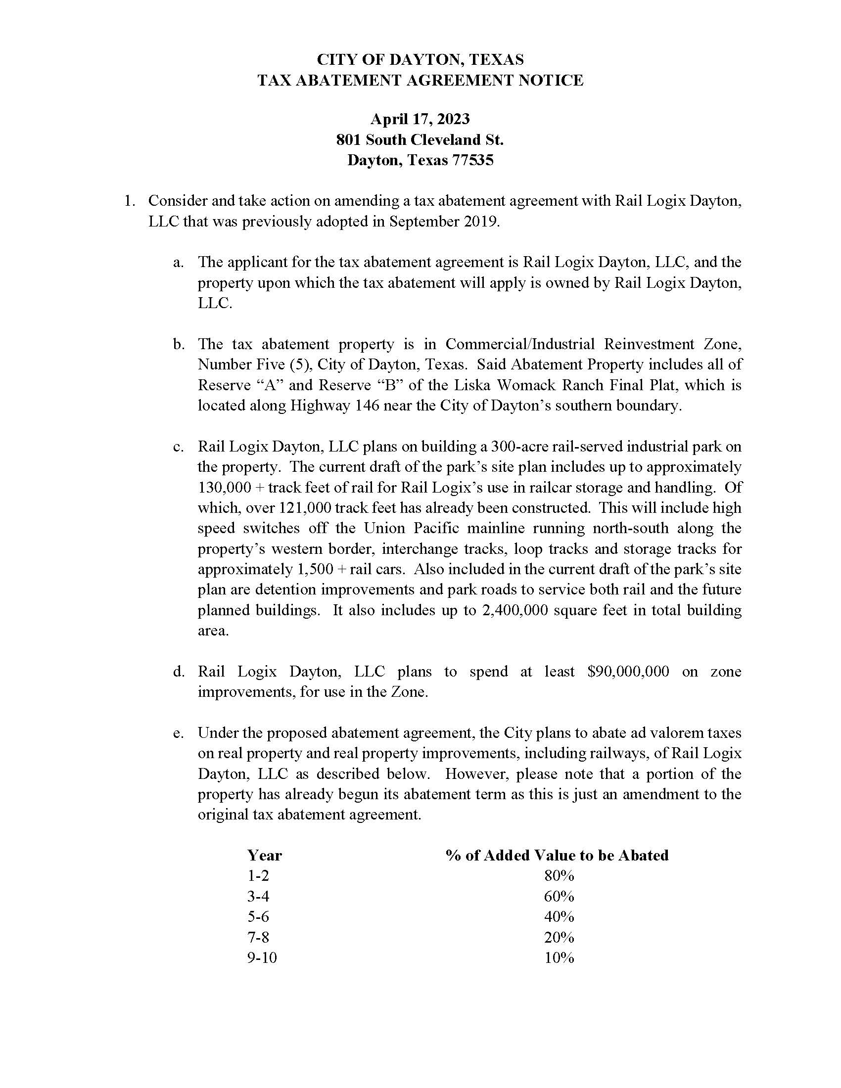 Amended Tax Abatement 2023